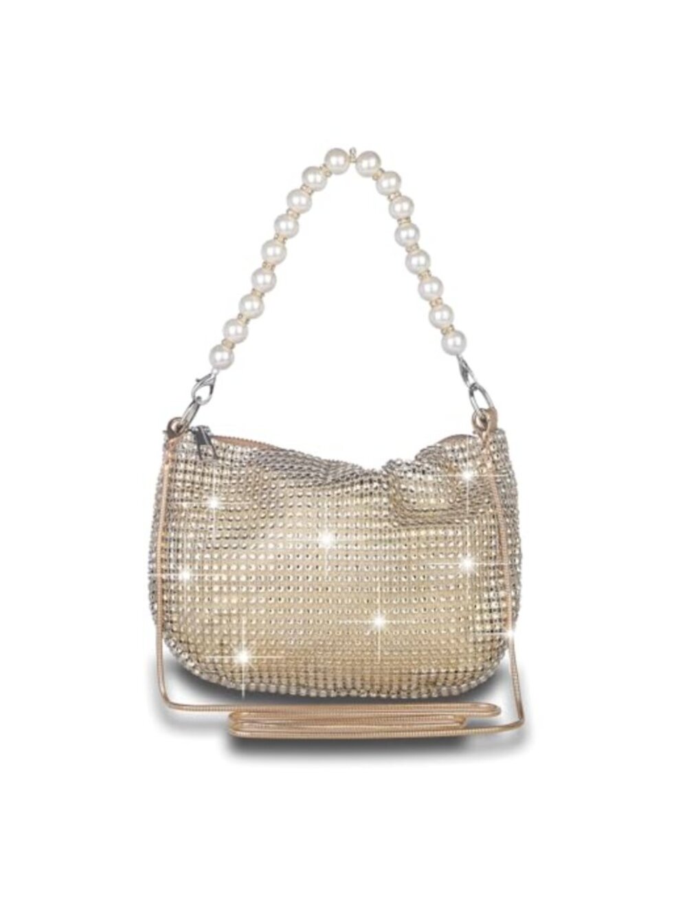 Rhinestone Pearl Evening Bucket Bag Crossbody Shoulder Purse